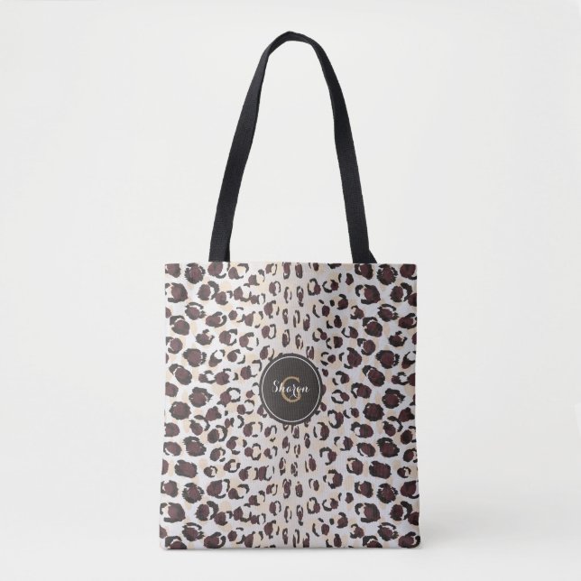 Personalized Name Cheetah Print Animal Pattern Tote Bag (Front)