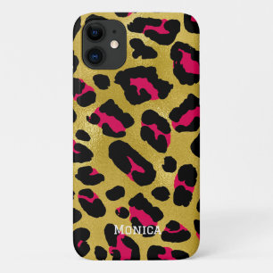 Personalized Name Chic Gold Glitter Black Leopard  Case-Mate iPhone Case