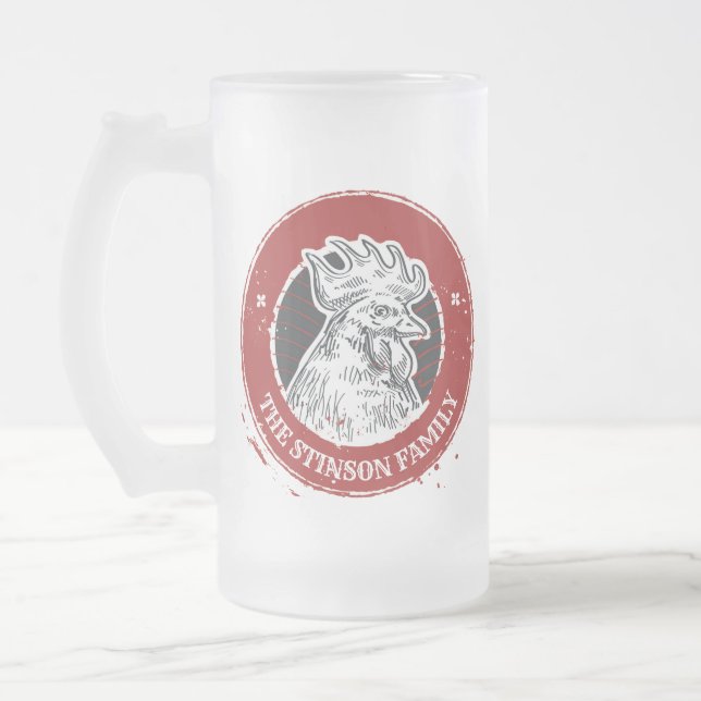 Personalized NAME Chicken Custom Country Rooster Frosted Glass Beer Mug (Left)