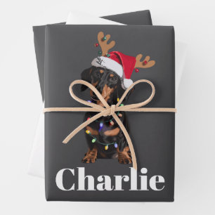 Personalized Name Christmas Dachshund Dog Lights Wrapping Paper Sheet