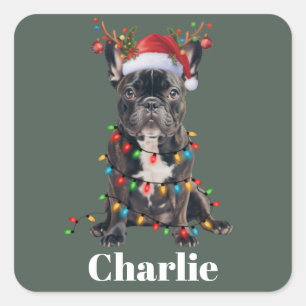 Personalized Name Christmas French Bulldog Dog  Square Sticker