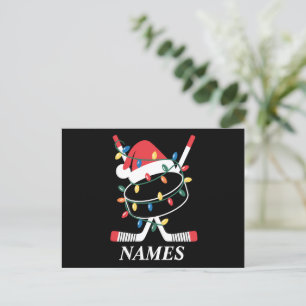 Personalized Name Christmas Hockey Xmas Santa Hat Holiday Postcard
