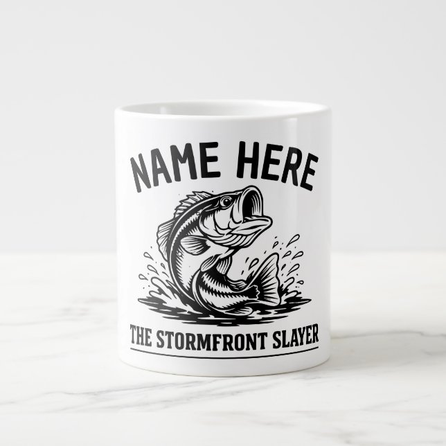 Personalized Name Classic Bass Fishing Storm Large Coffee Mug (Front)