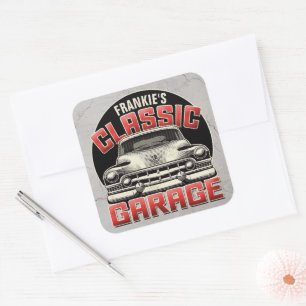 Personalized NAME Classic Car Garage Custom Shop Square Sticker