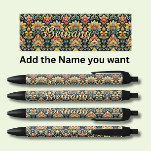 Personalized Name Classic Floral Black Ink Pen