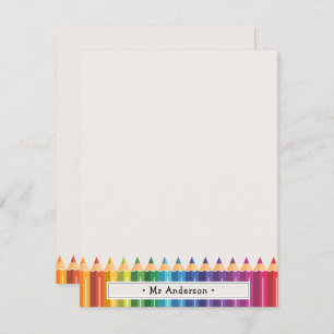 Personalized Name Colorful Pencils Teacher's Card