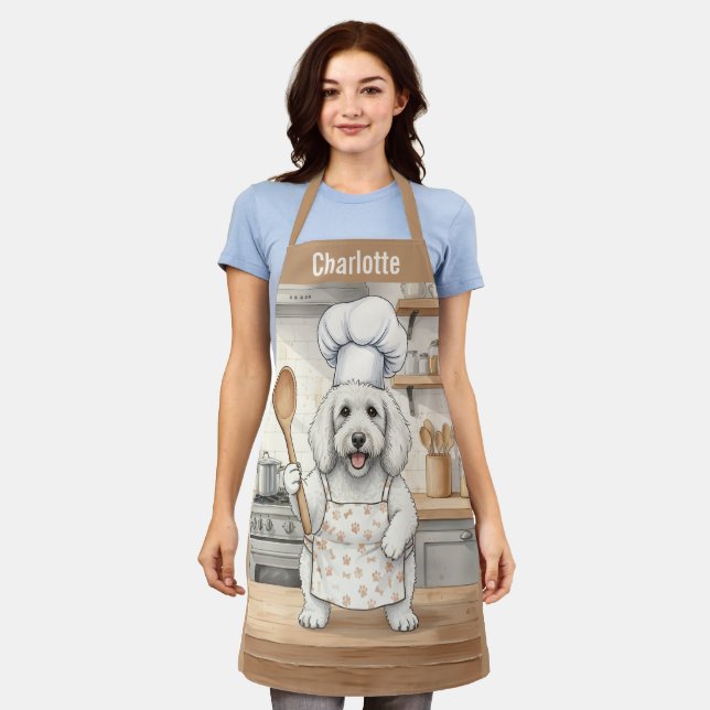 Personalized Name Cooking Poodle Dog Chef Apron (Worn)