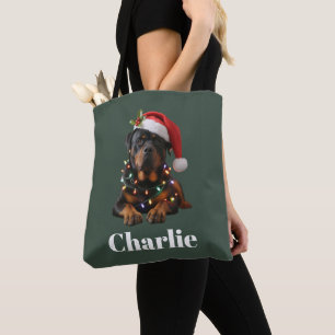 Personalized Name Custom Rottweiler Dog Christmas  Tote Bag