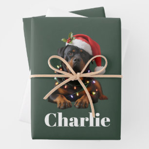 Personalized Name Custom Rottweiler Dog Christmas Wrapping Paper Sheet