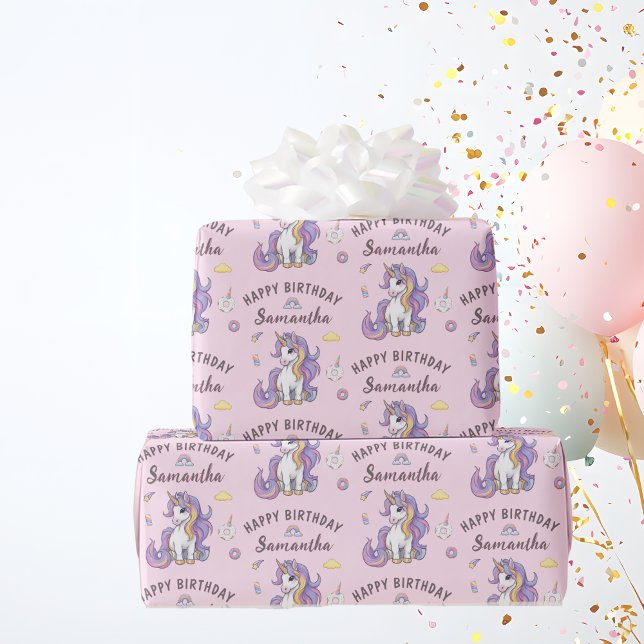 Personalized Name Cute Unicorn Birthday Wrapping Paper (Personalized Name Cute Unicorn Birthday Wrapping Paper)