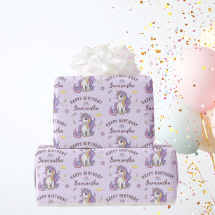 Personalized Name Cute Unicorn Birthday Wrapping Paper