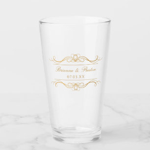 Personalized Name & Date Elegant Gold Wedding Gift Glass