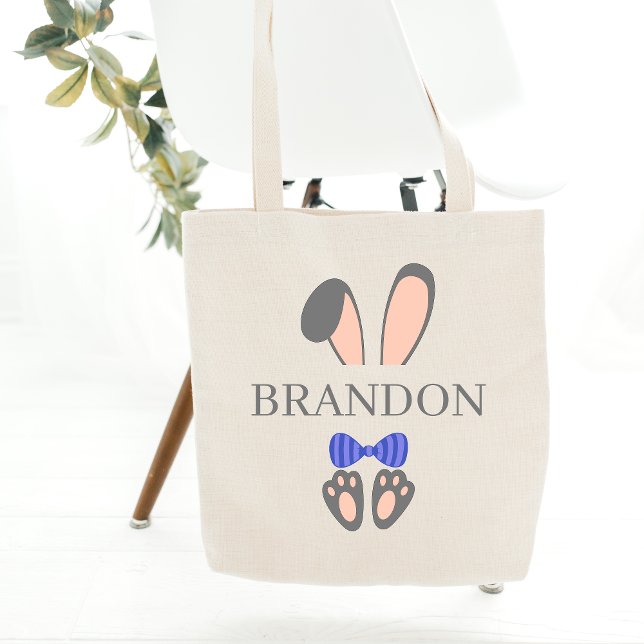 Personalized Name Easter Bunny With Bow Tie Tote Bag (Creator Uploaded)