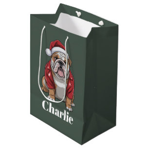 Personalized Name English Bulldog Dog Christmas  Medium Gift Bag