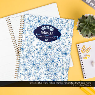 Personalized Name Feminine Blue Floral Pattern Planner