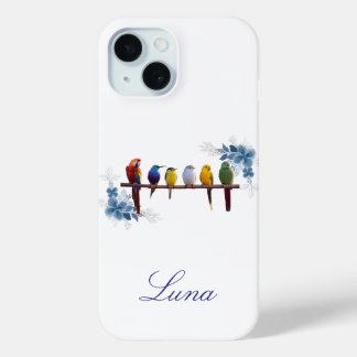 Personalized name floral birds  iPhone 15 case
