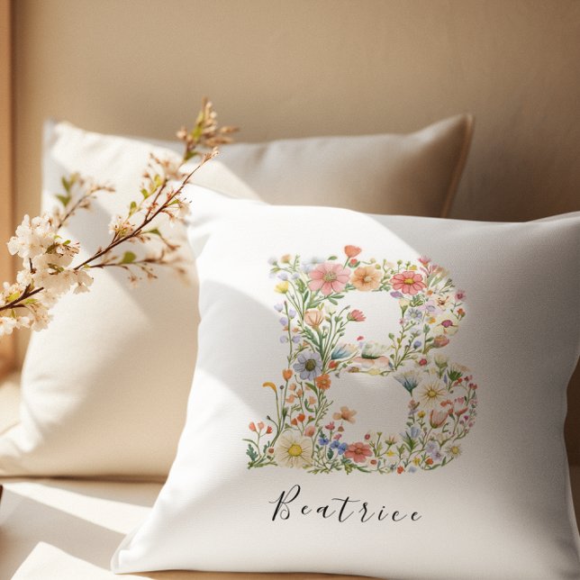 Personalized Name & Floral Monogram 'B' Cushion (Creator Uploaded)