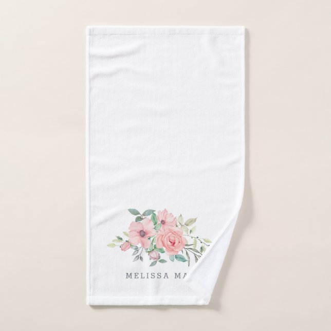 Personalized Name Floral Watercolor Hand Towel (Hand Towel)