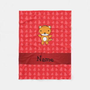 Personalized name fox red christmas trees fleece blanket