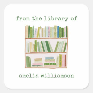 Personalized Name From The Library Green Bookplate Square Sticker