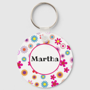 Personalized Name Fun Colorful Happy Flowers  Key Ring