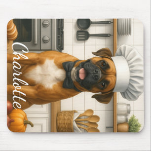 Personalized Name Funny Boxer Dog Loving Chef Mouse Pad