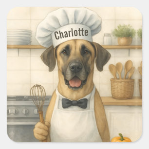 Personalized Name Funny Great Dane Dog Chef Square Sticker
