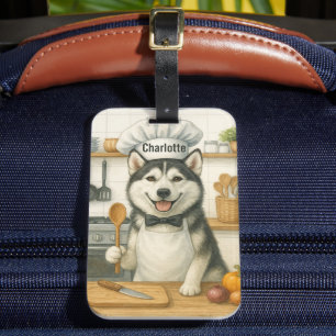 Personalized Name Funny Siberian Husky Dog Chef Luggage Tag