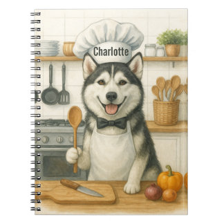 Personalized Name Funny Siberian Husky Dog Chef Notebook