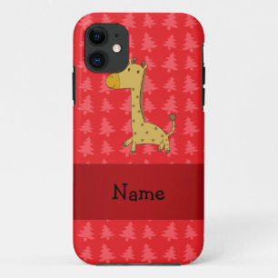 Personalized name giraffe red christmas trees Case-Mate iPhone case