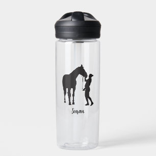Personalized Name Girl with Horse in black color Water Bottle