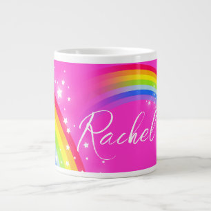Personalized name girls rachel rainbow pink  large coffee mug