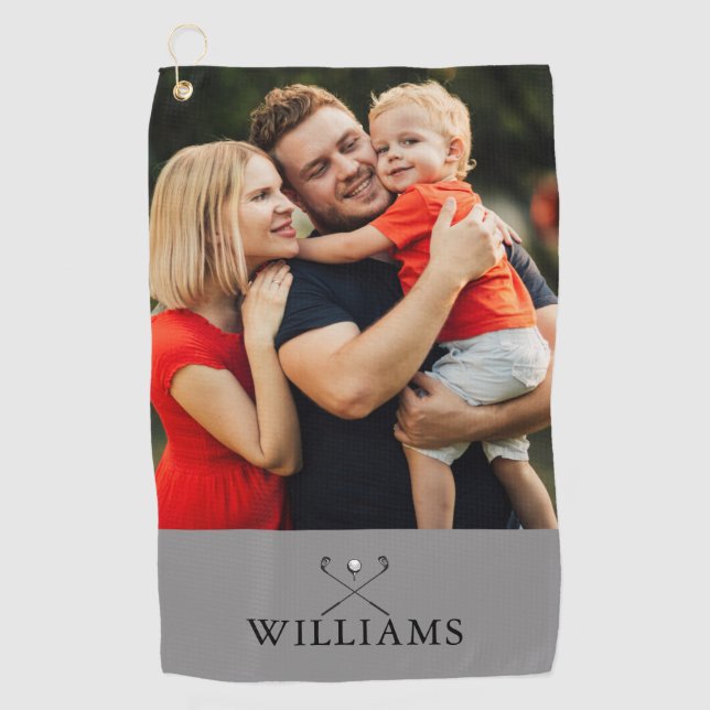 Personalized Name Golf Clubs Photo Golf Towel (Front)