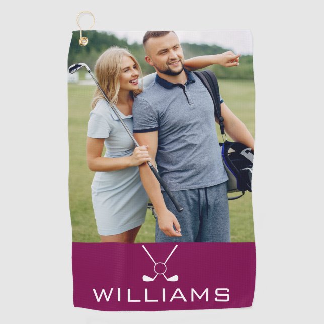 Personalized Name Golf Clubs Photo Towel (Front)