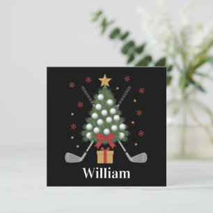 Personalized Name Golf Tree Equipment Christmas  Holiday Card