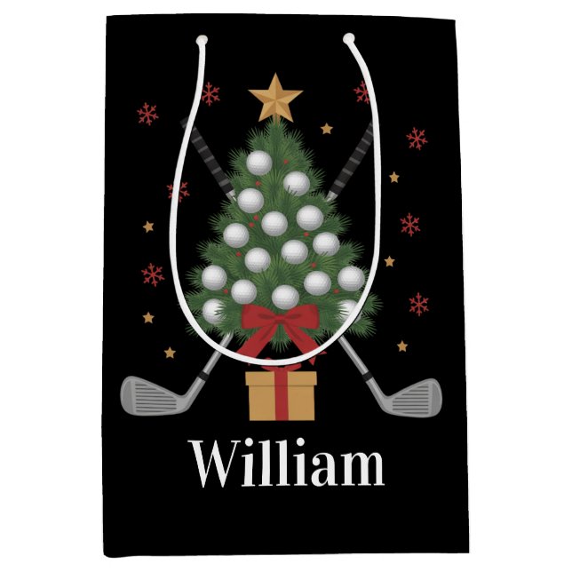 Personalized Name Golf Tree Equipment Christmas  Medium Gift Bag (Front)