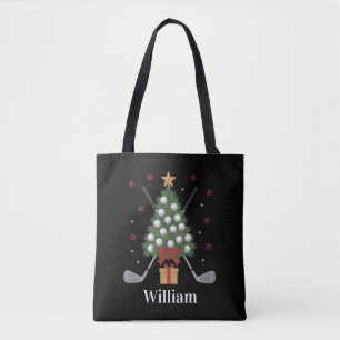 Personalized Name Golf Tree Equipment Christmas  Tote Bag