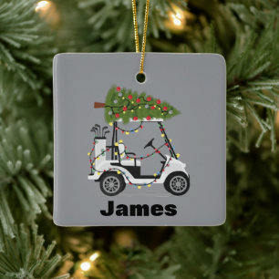 Personalized Name Golfer Christmas Golf Cart Xmas  Ceramic Ornament