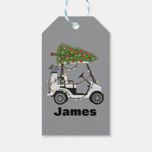 Personalized Name Golfer Christmas Golf Cart Xmas Gift Tags