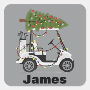 Personalized Name Golfer Christmas Golf Cart Xmas Square Sticker