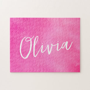 Personalized Name Gradient Ombre Pink Jigsaw Puzzle