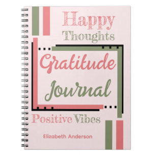Personalized name gratitude journal green pink