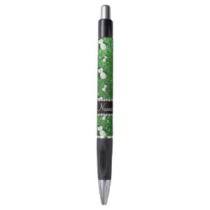 Personalized name green glitter penguins