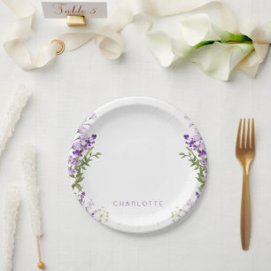 Personalized Name Greenery Lavender Shower Paper Plate