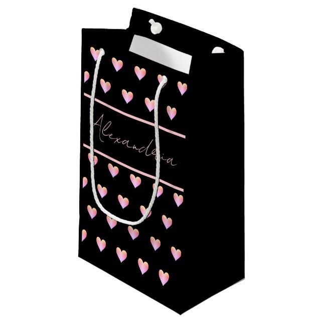 Personalized Name Heart Black Small Gift Bag (Front Angled)
