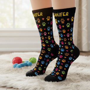 Personalized Name Hearts and Paw Print Socks