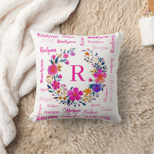 Personalized Name Initial Add Your Name White  Cushion