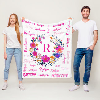 Personalized Name Initial Add Your Name White Fleece Blanket