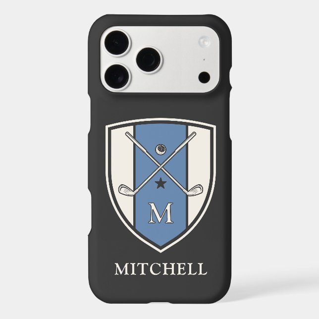 Personalized Name Initial Golf Crest Clubs Blue (Back)