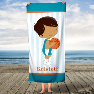 Personalized Name Kids Basketball Bath Towel
